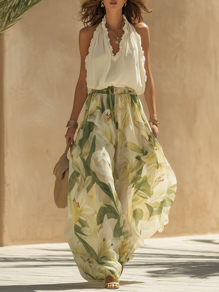 Lysandra | Elegante Completo Fluido Stampato con Motivo di Gigli