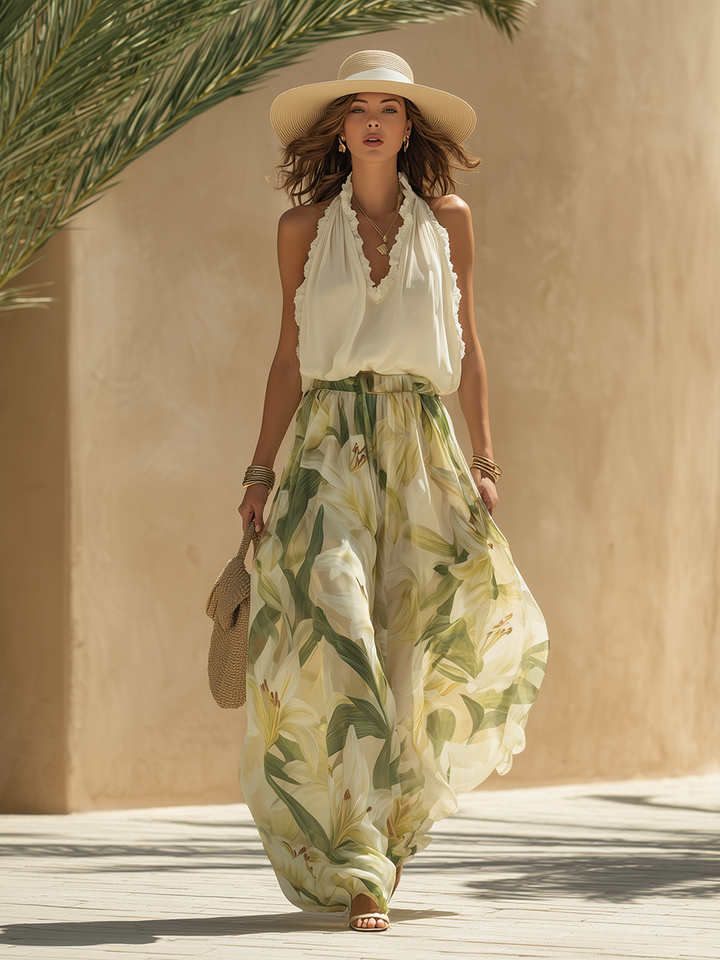 Lysandra | Elegante Completo Fluido Stampato con Motivo di Gigli